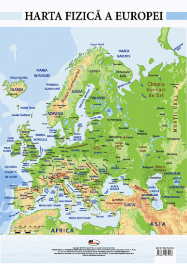  Harta fizică a Europei, format A2